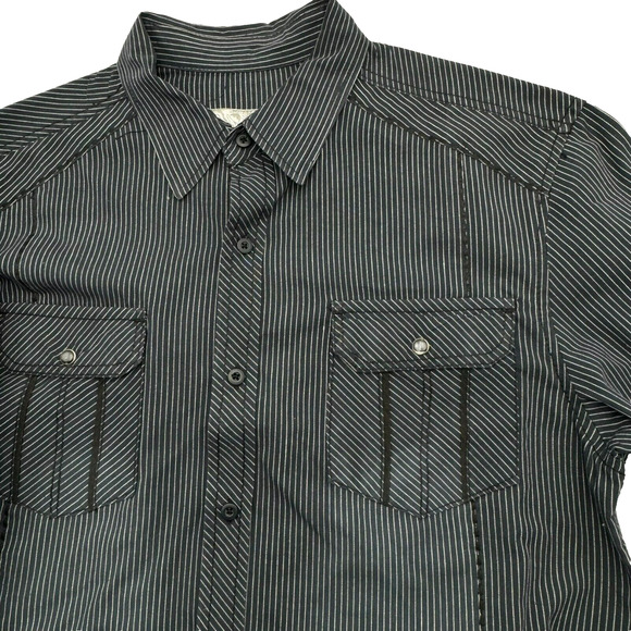 Chalc Men Large Blue Stripe western rodeo Pearl Snap Long sleeve button up shirt - Picture 1 of 9